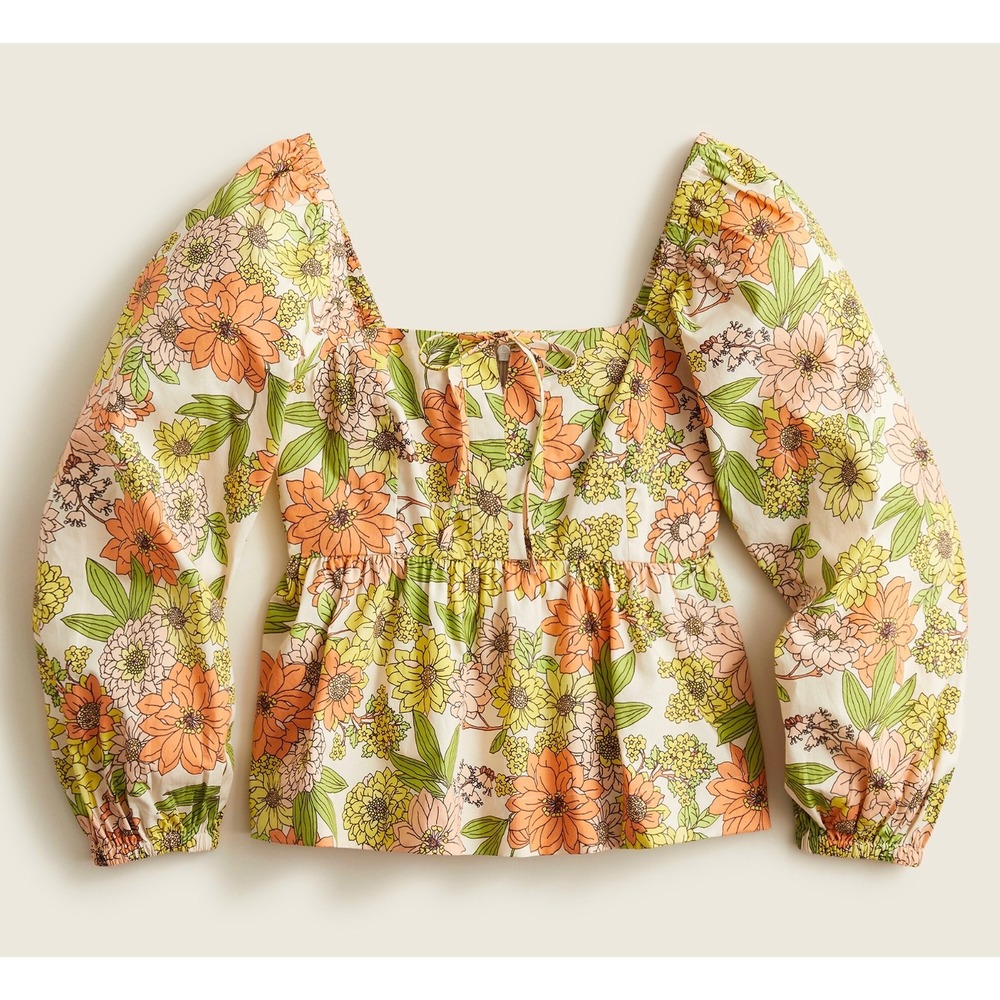 NEW J. Crew Womens Squareneck Tie Front Blouse Top in Zinnia Floral Size 24